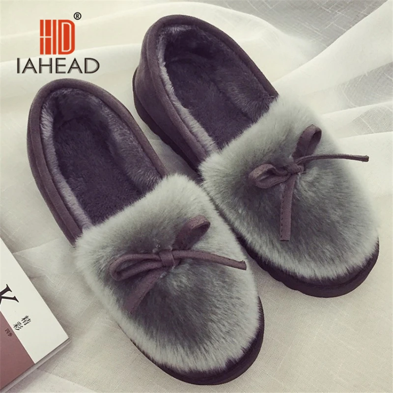 Iahead Брендовая женская зимняя обувь теплые из флока на плоской подошве сапоги без