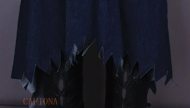 Cafiona Bloodborne Косплей ворона Косплей Костюм джинсы пальто брюки кожаная шляпа сумка 10 шт. набор на заказ размер