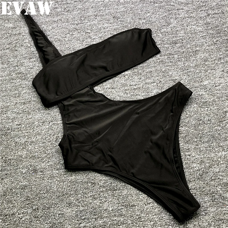 EVAW 2019 Цельный купальник Женские Модные Черные Купальники бандо грудь обёрточная