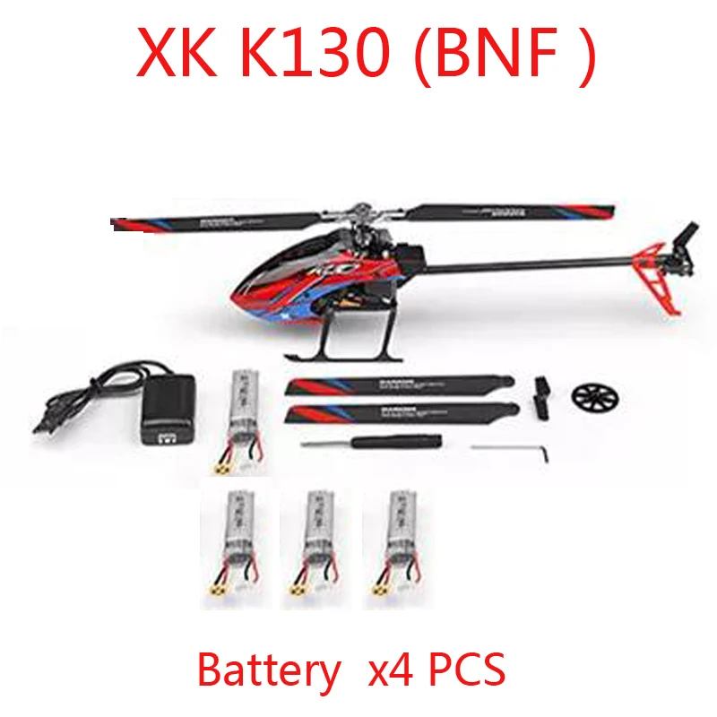 with 4 battery XK K130 BNF версия 6CH бесколлекторный р/у вертолет(без передатчика) совместим с FUTABA S-FHSS - Цвет: with 4 battery