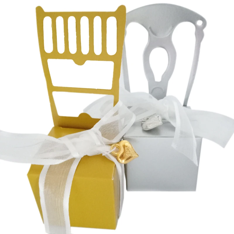 100 шт./лот Романтический Золотой/Серебряный стул сумка для конфет Свадебные и