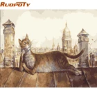 Рама RUOPOTY для раскрашивания по номерам, Современная Настенная картина сделай сам с изображением кота, животного, набор для рисования по номерам из акрила, 40 х50 см, для домашнего декора