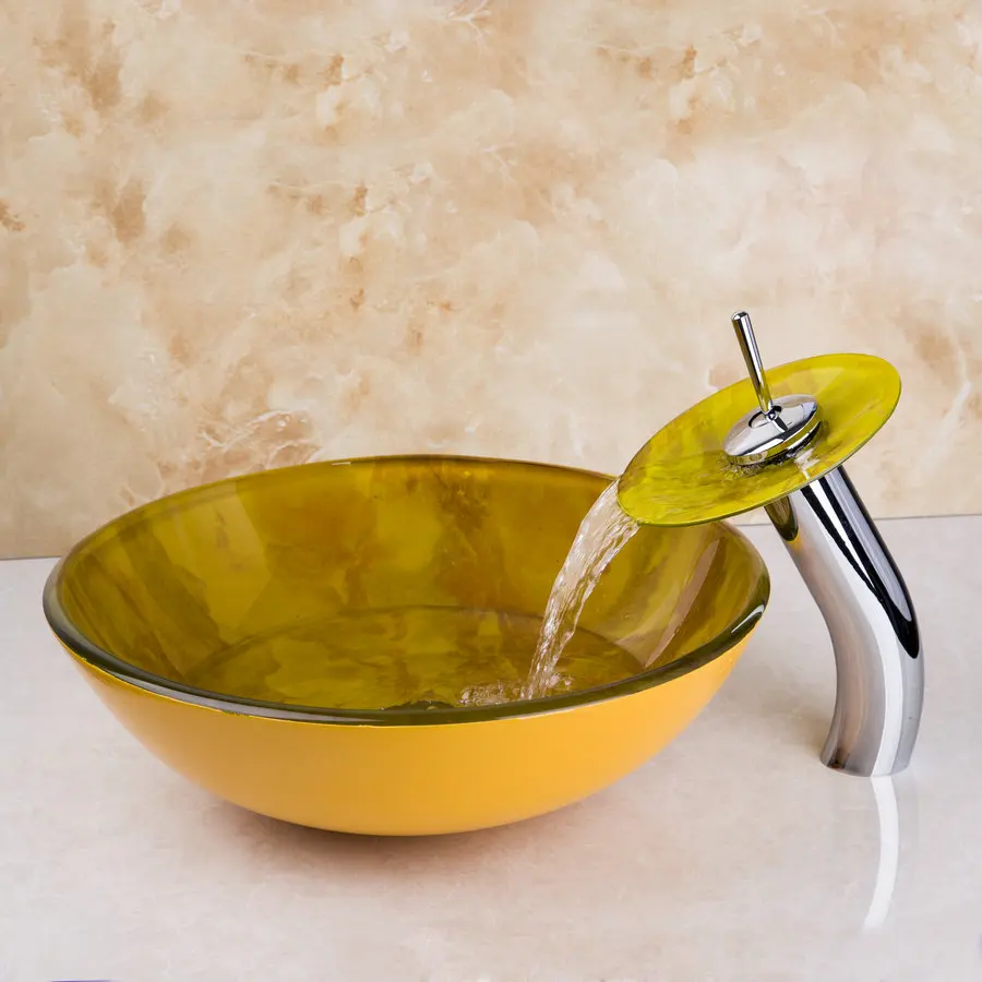 Torayvino желтый круглый умывальник Туалет сосуд стеклянная ванная раковина & хром
