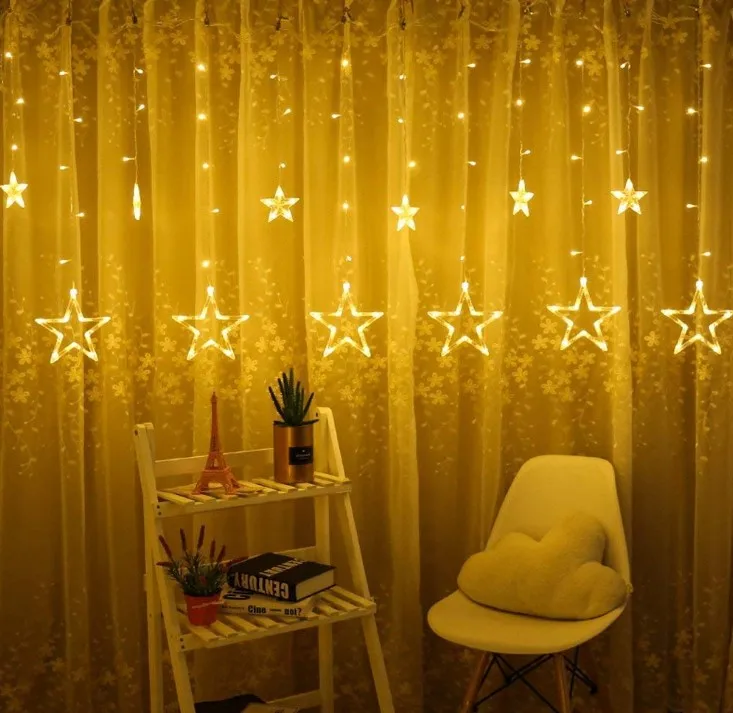 12 Star138LED Window Curtain Decoration Lights for Christmas Wedding Party Home Patio Lawn Warm White |