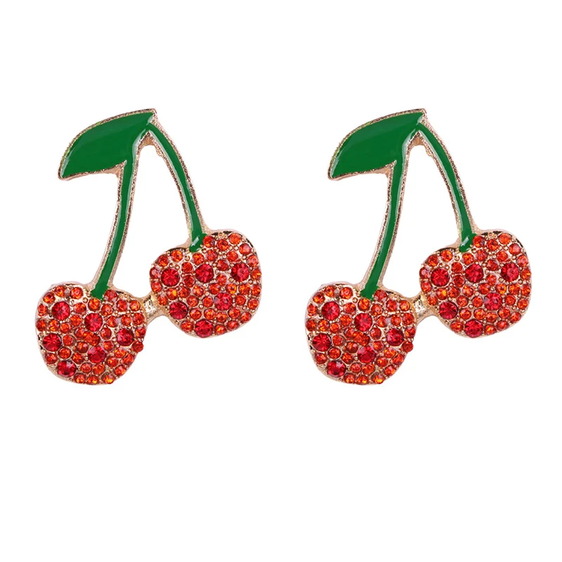 Lalynnlys Cute Cherry Watermelon Pineapple Drop Earrings New Fashion Rhinestone Fruit Dangle Earrings Ear Accessories Hot E60491 - Окраска металла: 16