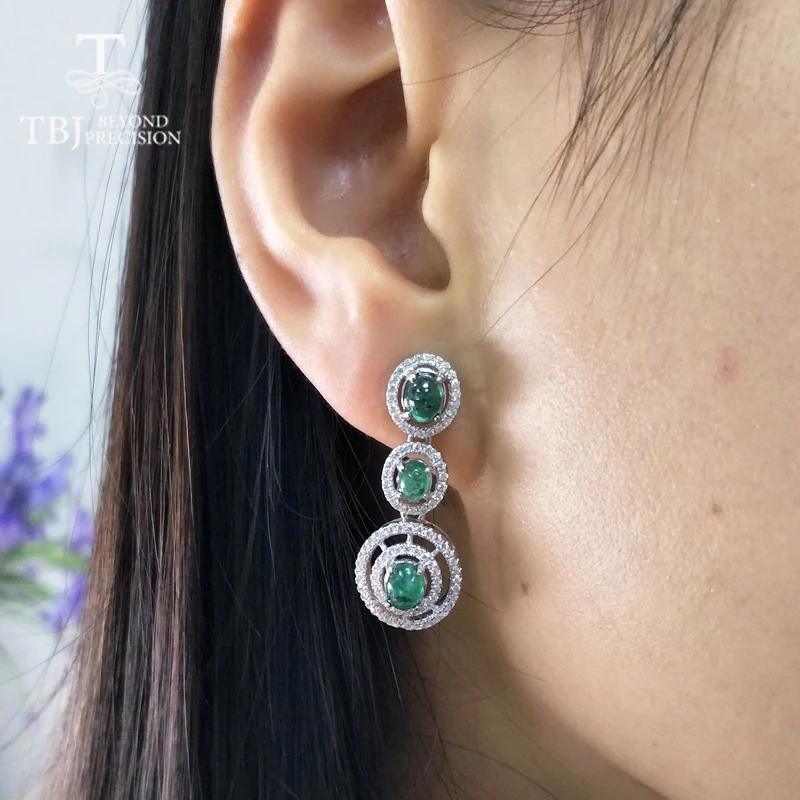 Женские серьги гвоздики с натуральным изумрудом TBJ элегантные ювелирные