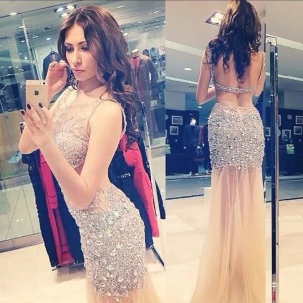 

Luxurious Sparkling Stones ballkleider Long Prom Dresses Mermaid in Dubai Sheer Tulle Floor Length Sexy Women Prom Gown