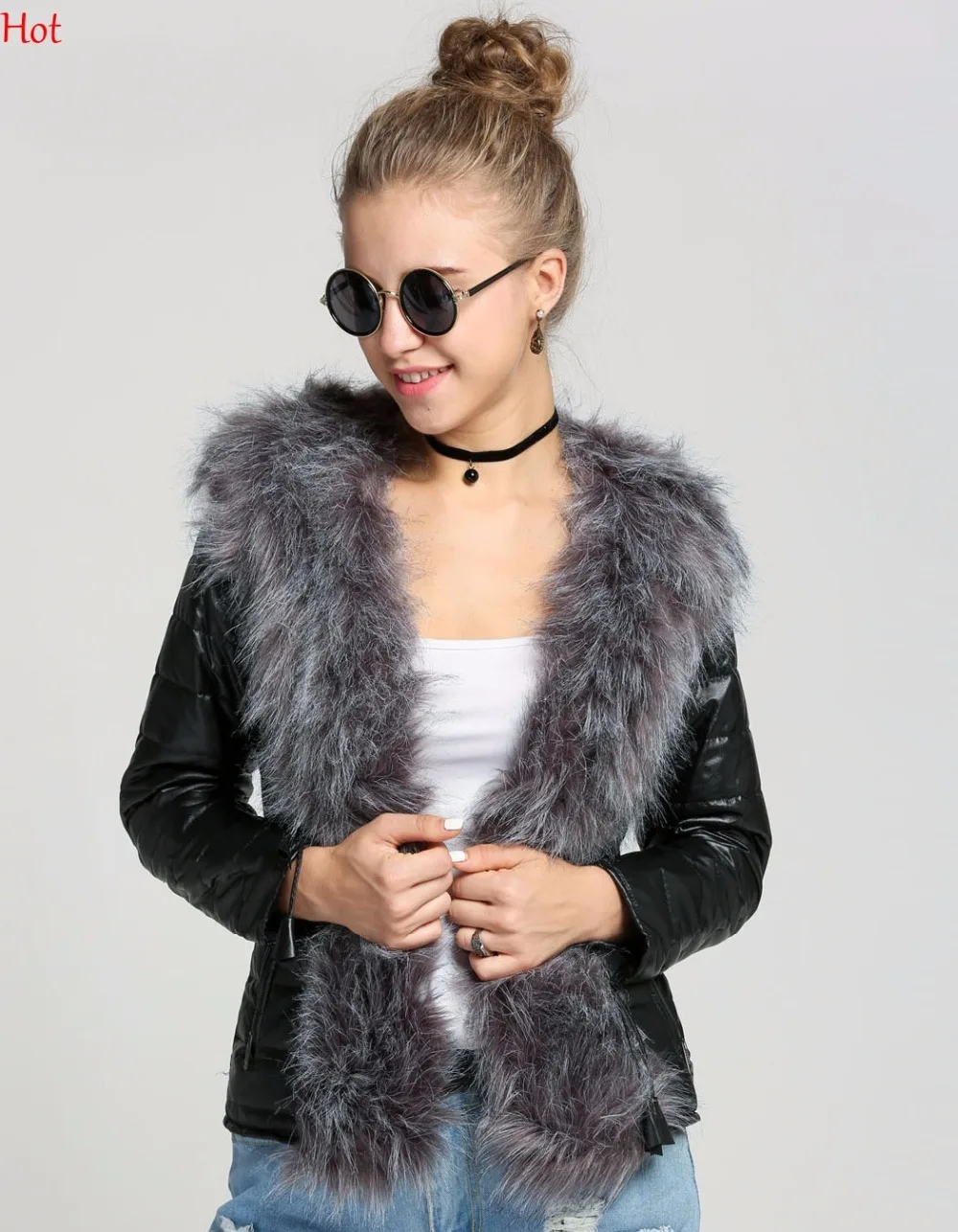 2017 женские зимние куртки с меховым ободком Новая мода из искусственного лисьего
