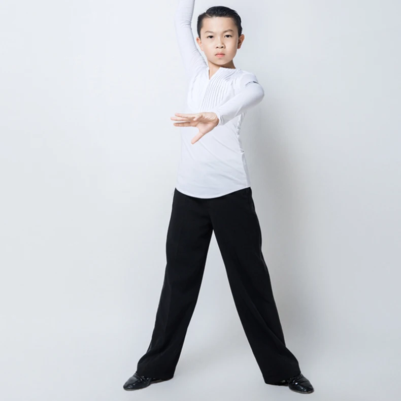 Оригинальные топы для латинских танцев для детей; цвет черный, белый; тканевые рубашки хорошего качества; удобная мужская одежда; пальто для Бальных и сценических танцев для мальчиков; E012
