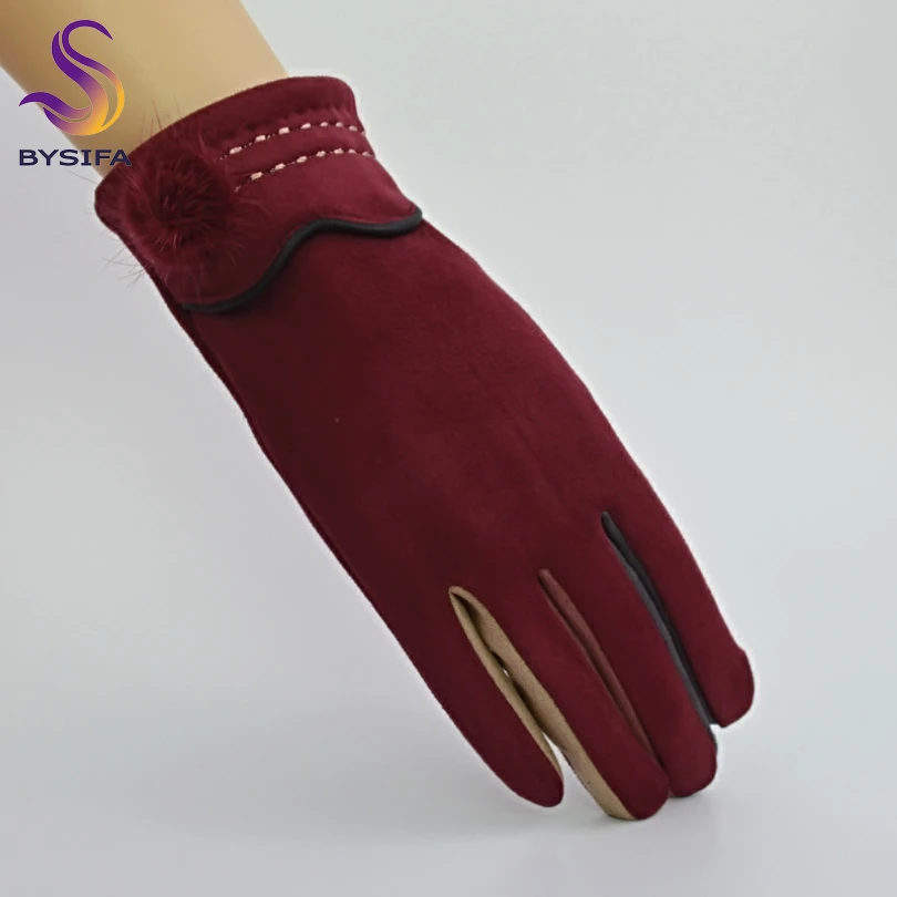 Женские замшевые перчатки [BYSIFA] зимние цветные варежки бархатные теплые женские