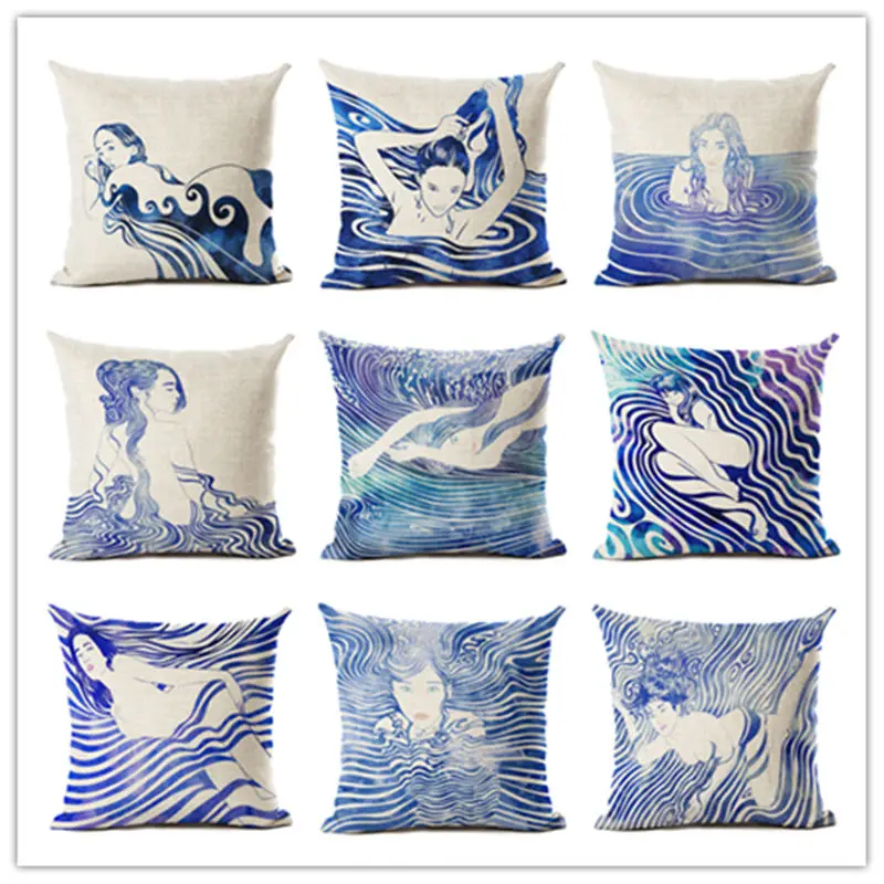 Лидер продаж 2017 домашняя декоративная подушка для дивана с синими волнами чехол