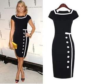 Summer dress 2015 European and American trade of the original single mosaic bow temperament breasted pencil dress|dress sarees|dress barn plus size
