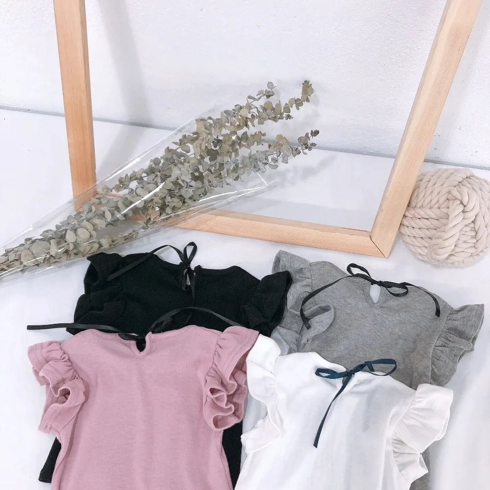 

Celveroso Toddler Girl Ruffle Causal T Shirt Summer T-shirt For Girls Lovely Baby Pink/White/Gray/Black Basic Tees Quality Tops