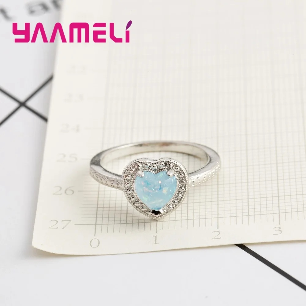 Лучшее качество 925 пробы Серебряное красивое кольцо в форме сердца с Синим Опалом