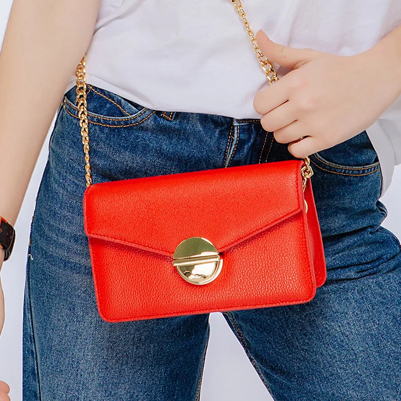 

KZNI Crossbody Chain Bag Womens Genuine Leather Crossbody Bag Day Clutches Designer Handbags High Quality Sac a Main Femme 1437