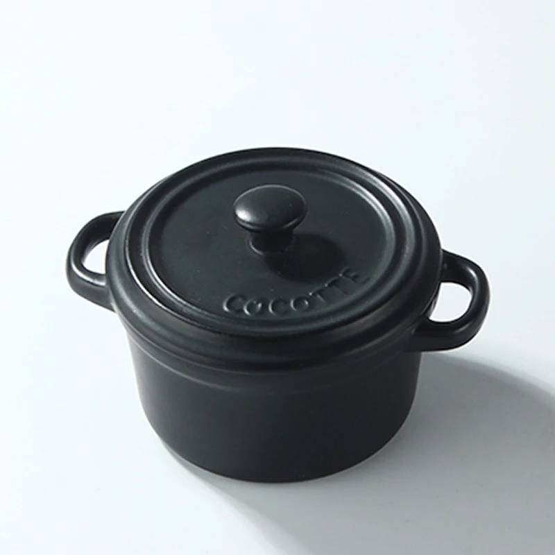 Black Кастрюля с крышкой керамический суп креативный тушью форма для десерта на пару яичный Ланч кастрюля кухонная посуда термоплита - Цвет: Black