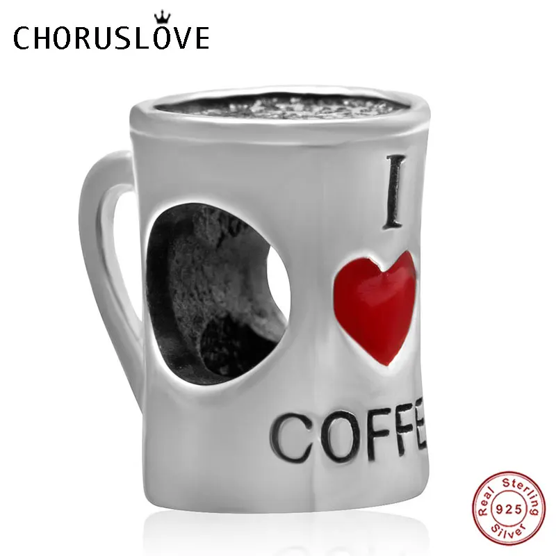 Choruslove I Love Savoury чашка кофе очарование Аутентичные 925 пробы серебряные кофейные кружки Бусины fit Pandora браслет DIY женские ювелирные изделия