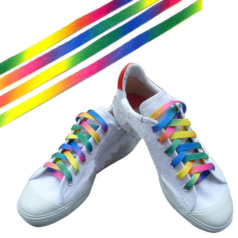

1 Pair Colorful Laces Polyester Shoelaces Rainbow Gradient Print Flat Canvas Shoe Lace Shoes Casual Chromatic Colour