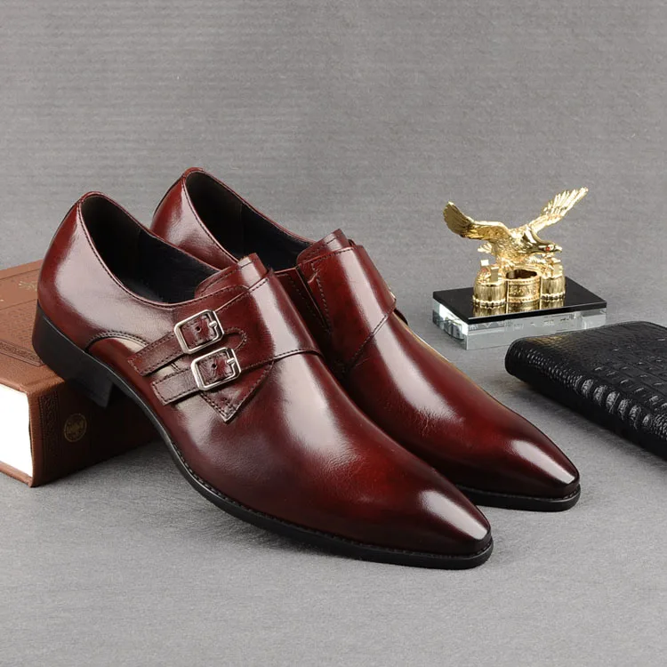 

Double Buckles Man Italy Office Business Oxfords Shoes 2018 Spring Autumn Male Leather Derby Shoes Fashion Men Sapatos Hombre