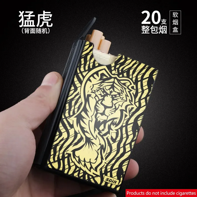 tigers Металлический чехол для сигарет, целая упаковка, коробка для сигарет, аксессуары для курения, металлическая зажигалка, табачные коробки, 20 сигарет - Цвет: tigers
