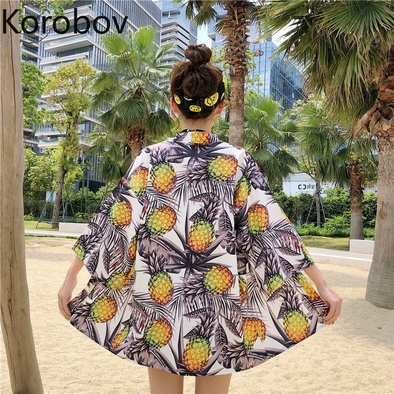 Korobov летнее солнцезащитное японское кимоно кардиган блузка Harajuku свободная с