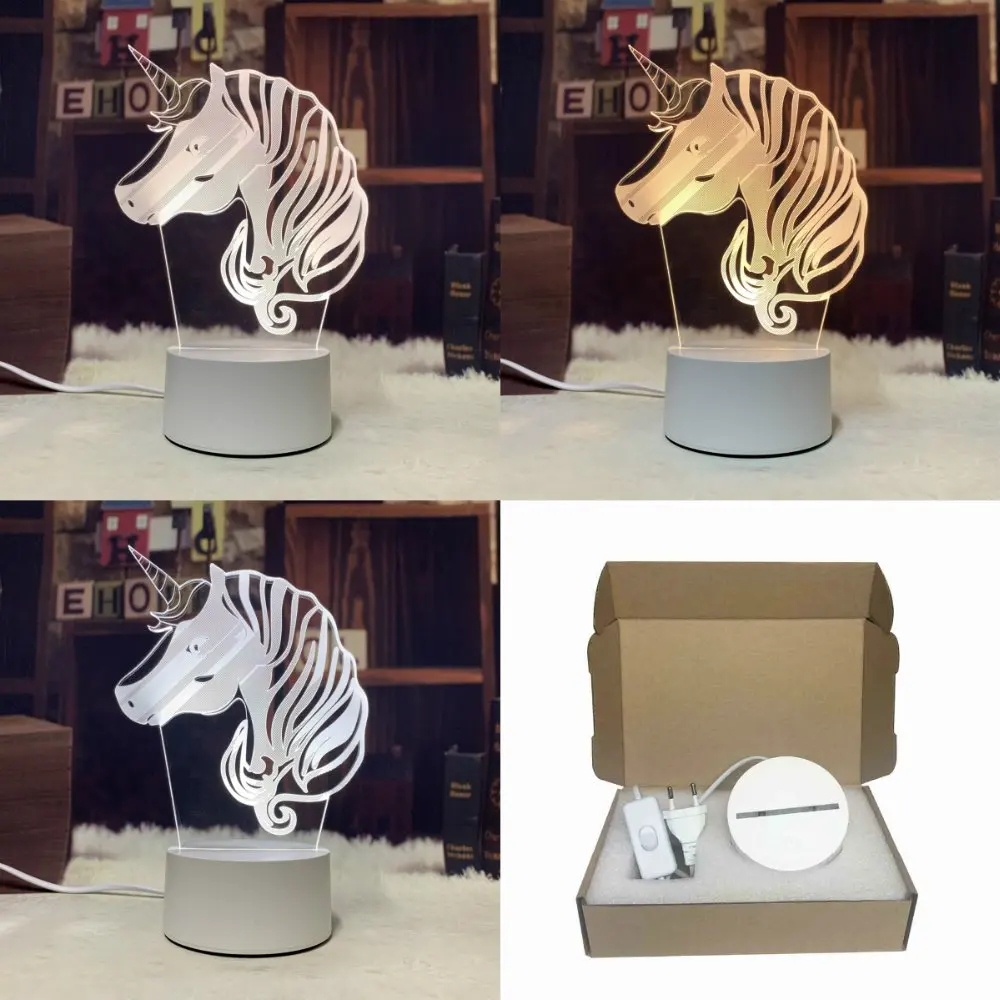 Мультяшный Единорог голова пони 3D лампа светодиодный многоцветный светильник