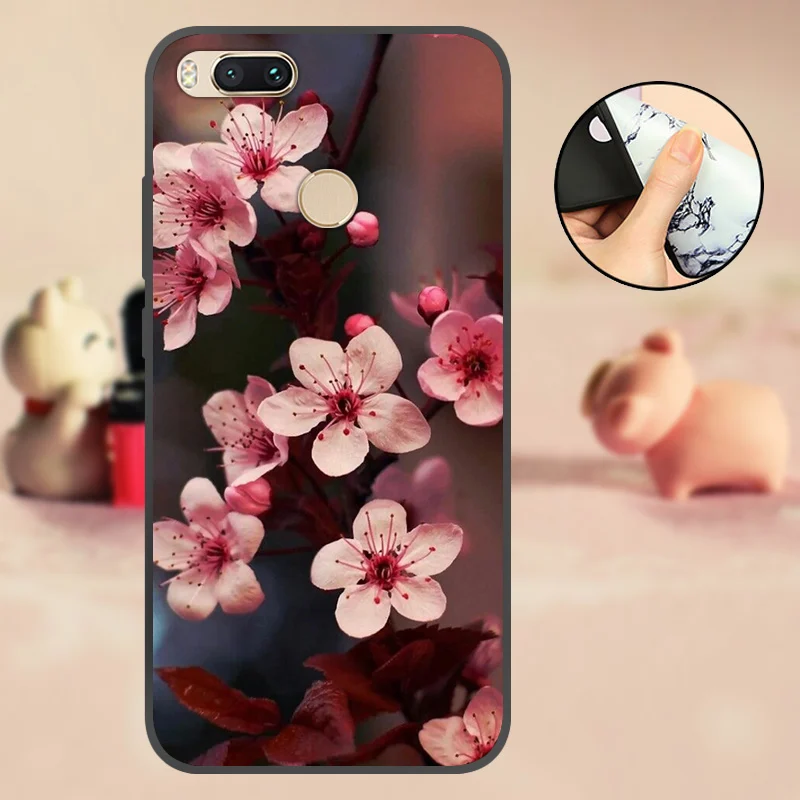 For Mi A1 Phone Back Cover Xiaomi 5X Case Black MiA1 TPU Capa A 1 Mi5X Silicone Soft Flowers | Мобильные телефоны и