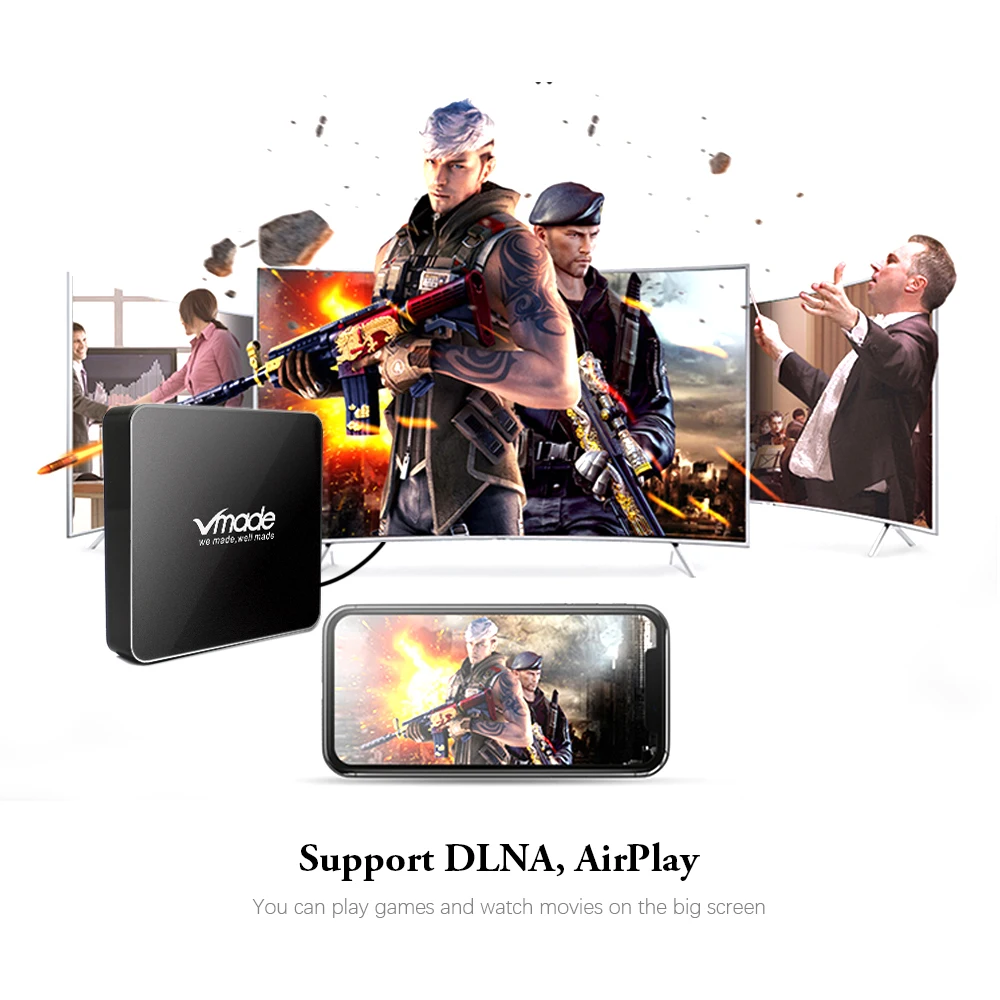 Vmade новейший V96 PRO Android 7,1 OS Amlogic S905W четырехъядерный 1G+ 8G поддержка 802,11 b/g/n wifi H.265 Смарт Мини ТВ приставка медиаплеер