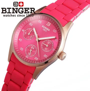 Повседневное цвет красного вина Женева Кварцевые часы Бингер Женщины Аналоговые