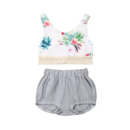 

Newborn Baby Girls Summer Clothes Flower Tassel Sleeveless Tops Shorts Briefs Outfits 0-24M toddler girl clothes