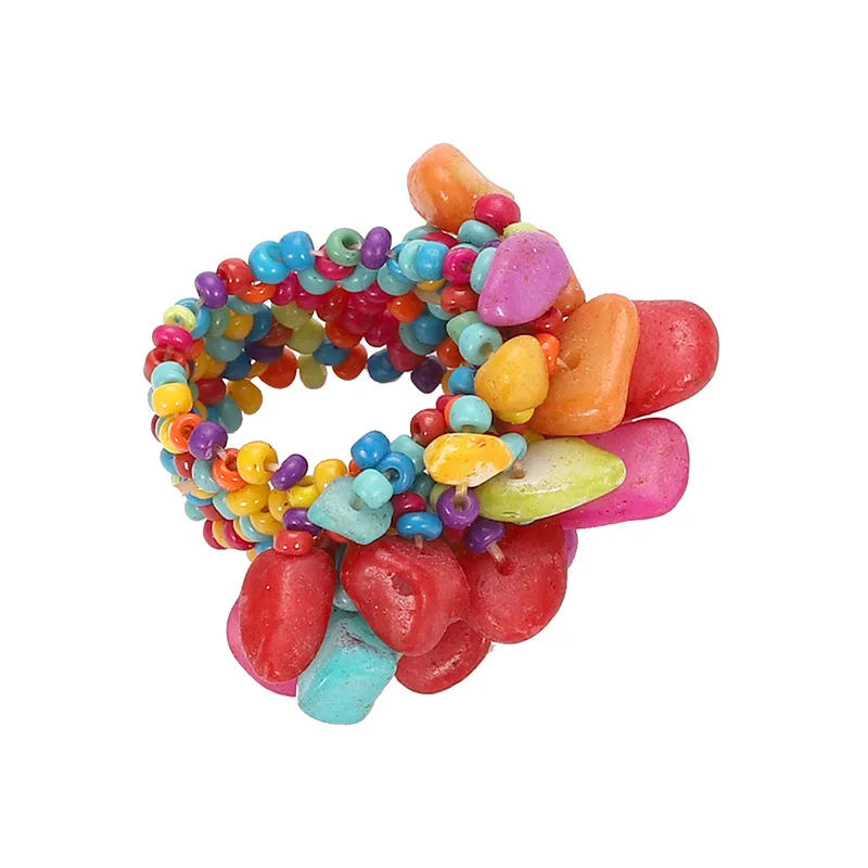 LEADERBEADS Women's Trendy Colorful Resin Stone Rings Summer Beach Party Jewelry Girl's Bohemian Handmade Beads Accessory |