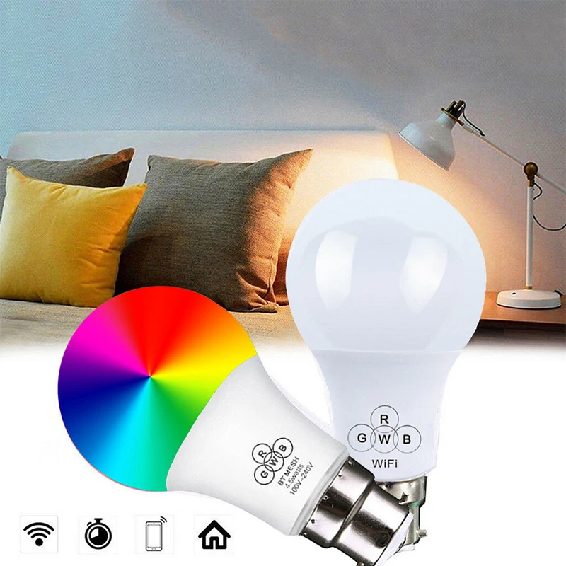 B22 RGB светодиодный 1 умный дистанционный светильник 4,5 Вт 6,5 Вт умная лампа wifi штепсельная розетка стандарта Великобритании для Echo Alexa Google Home