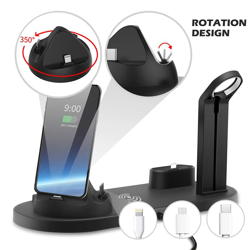 Qi Беспроводная зарядная док станция Подставка для iPhone Airpod 3 в 1 usb iWatch 11 8 XR XS