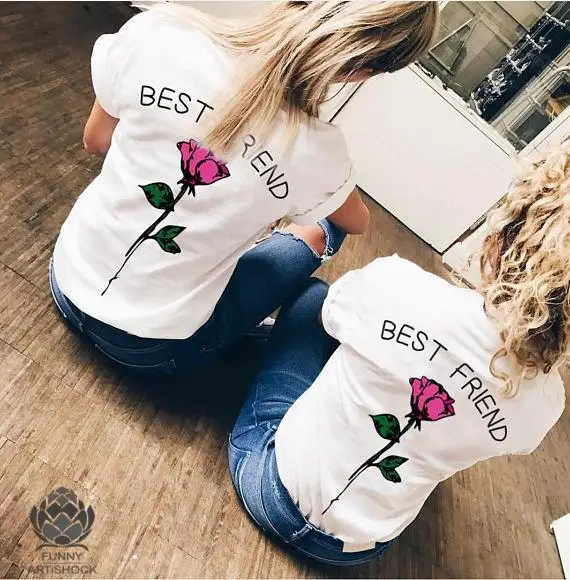 Футболка женская с принтом розы повседневный смешной топ надписью Best Friends в стиле