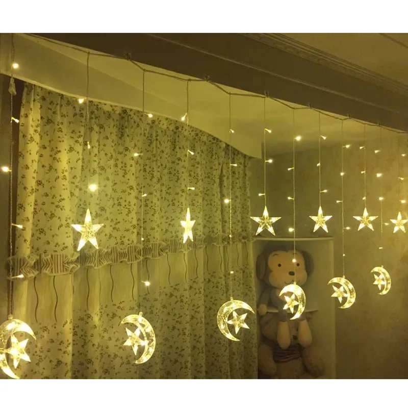 

2.5m Moon and Star Led String Light, Eid Mubarak Led Lights Decoration, Wedding Birthday Party Led Supply, Led Curtain, 110-220V