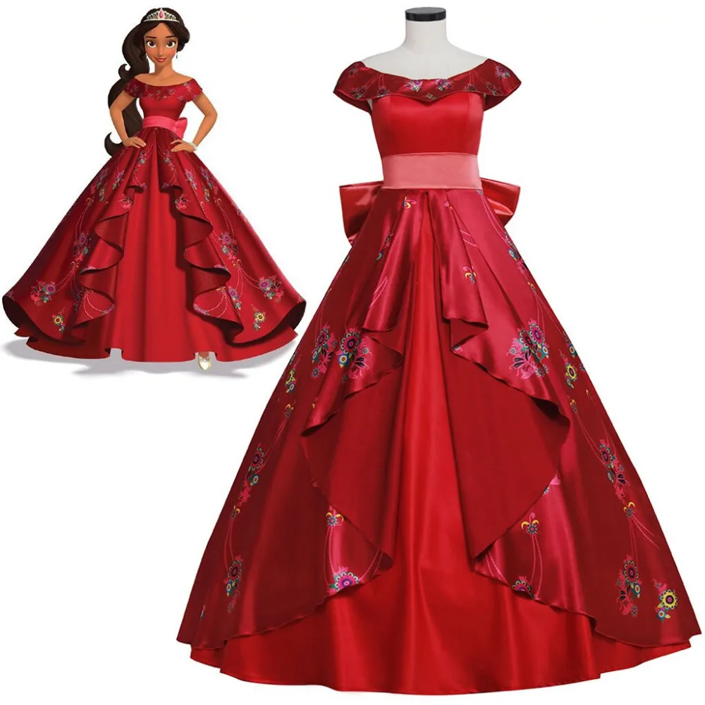 

Cheap Elena of Avalor Princess Elena Cosplay Costume Red Luxury Fancy Princess Dress Halloween Costumes For Girl Women Custom