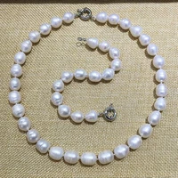 necklace bracelet set classic screw thread semi baroque stely cylinder elongate rice shape white color natural freshwater pearl