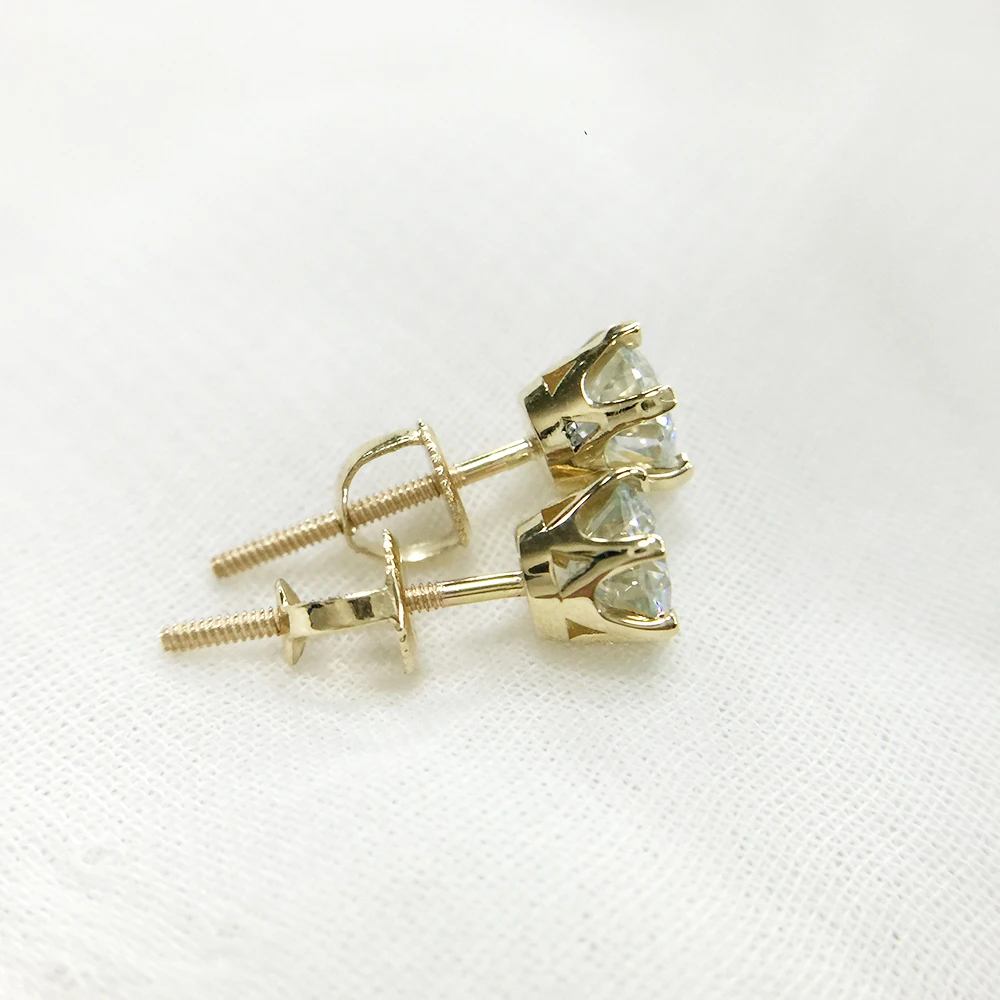 

1.0ctw Carat Round Moissanite 14K Yellow Gold Screw Back Stud Earrings Test Positive Moissanite Diamond For Women