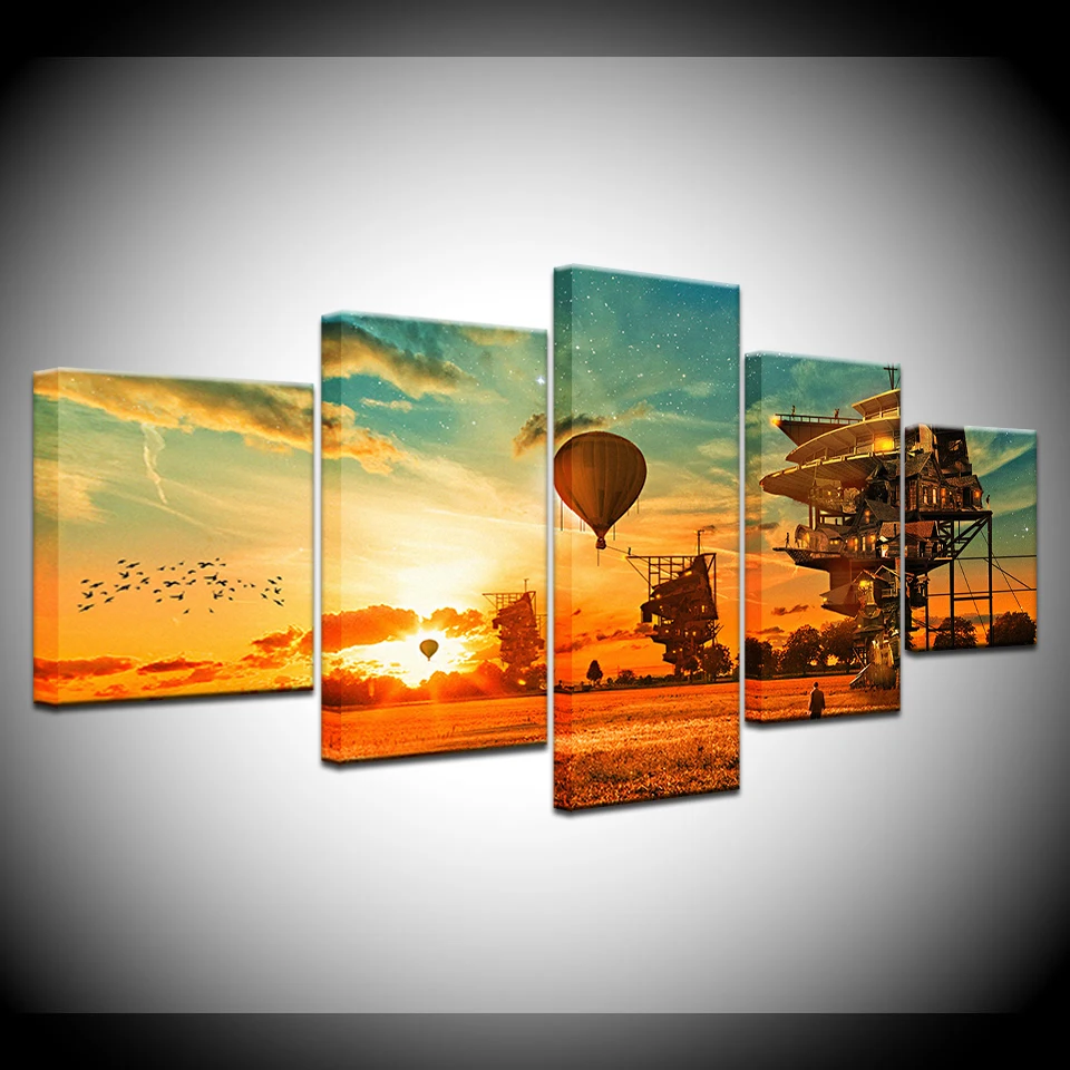 

Canvas Painting Hot air balloon flying on the sky 5 Pieces Wall Art Painting Modular Wallpapers Poster Print Home Decor
