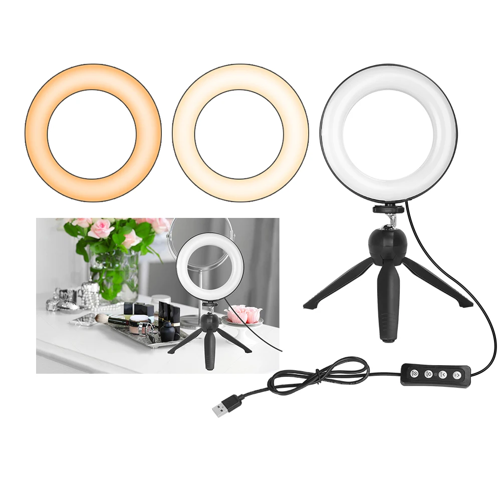Zomei LED Ring Fill Light 6.0&quot 16cm 3200-5600K 64 LEDs Selfie Lamp Photographic Lighting With Mini Tripod with USB Plug | Электроника