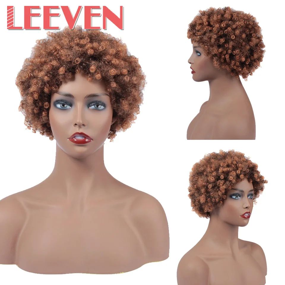Leeven короткие волосы 6 &quotафро кудрявые синтетические парики черные коричневые