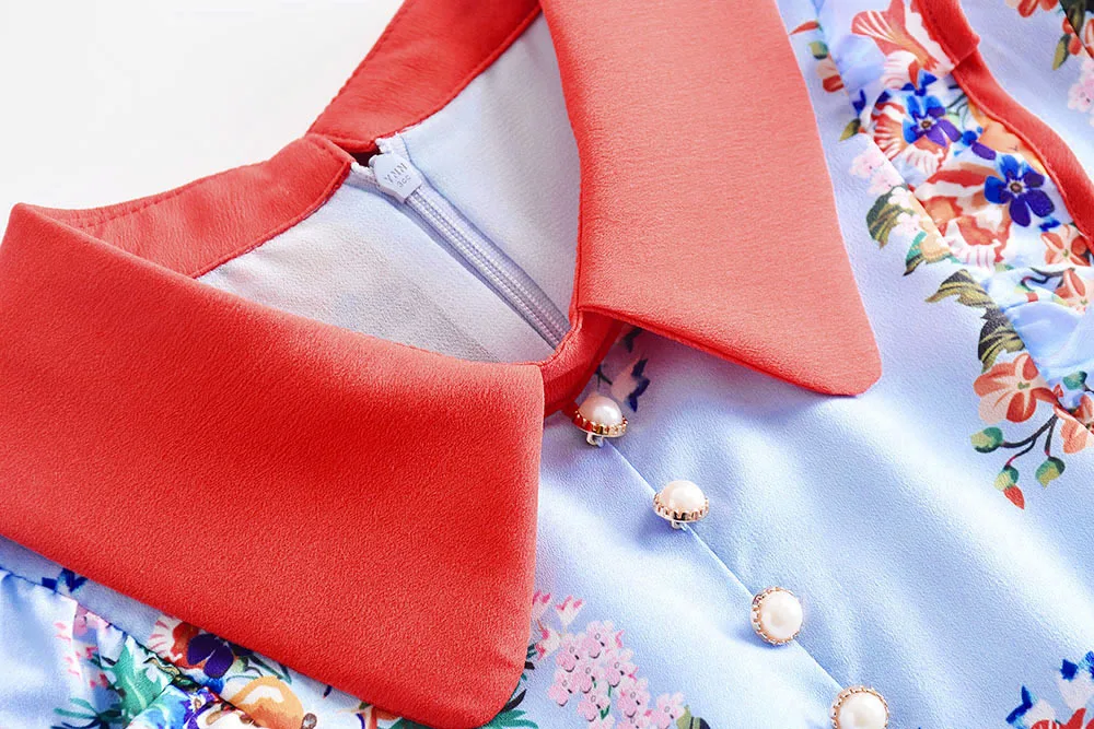 Лидер продаж 2018 летнее подиумное Платье голубое платье с цветочным принтом и