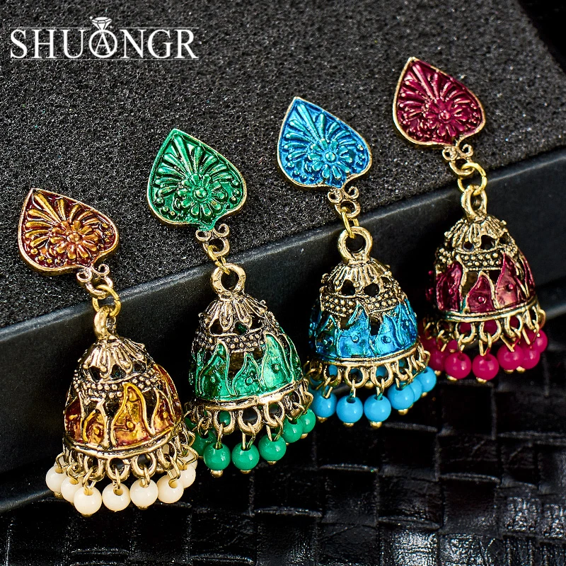 SHUANGR индийские Jhumka цыганские украшения этнические серьги для птиц женские