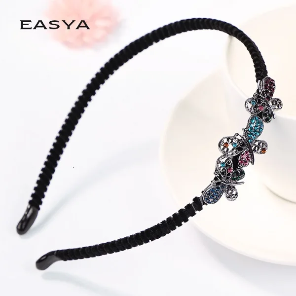 Multicolor EASYA смешанные стили ободок с бабочкой аксессуары для волос для женщин и девушек винтажные Стразы повязка на голову блестящая кристальная повязка с бантом - Цвет: Multicolor