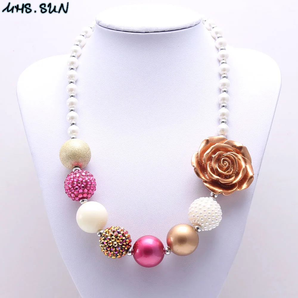 MHS.SUN Cute Flower Kids Girls Chunky Beads Necklace Fashion Baby Children Bubblegum Beaded For Party Gift Jewelry 1Pcs | Украшения и