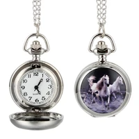 fashion women men quartz pocket watch alloy running horses vintage lady sweater chain necklace pendant clock gifts ll17