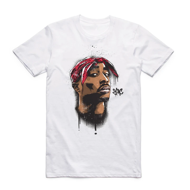 Мужская футболка с короткими рукавами и круглым вырезом белая принтом Tupac 2pac в