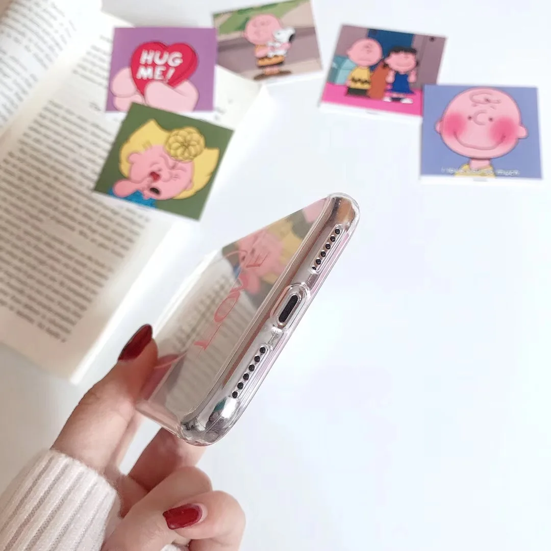 Cute Anime Transparent Love English Phone Case For iPhone 8 7 6 s Plus X XR Xs 11 pro Max Card Charlie Brown Soft TPU Back Cover |