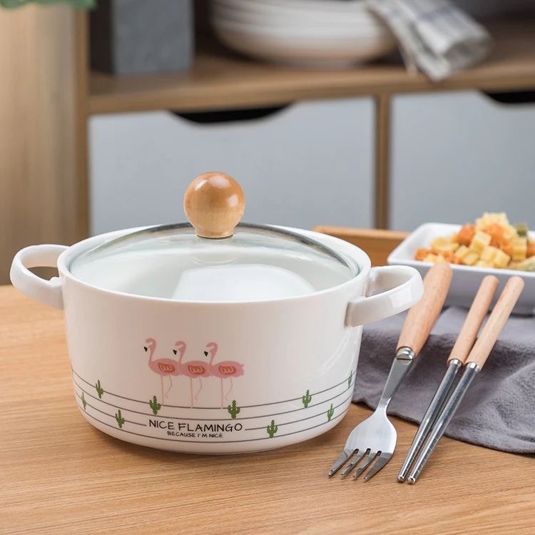 OUSSIRRO Фламинго мультяшная креативная миска для лапши с крышкой керамическая чаша Милая Студенческая чаша для супа
