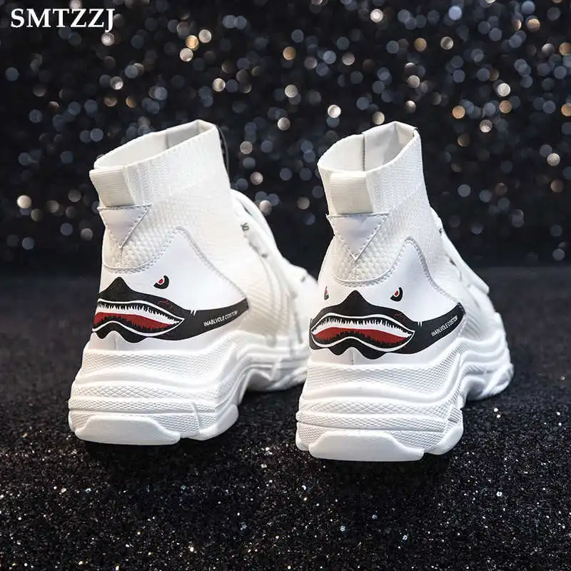 Женские кроссовки SMTZZJ Shark зимние дышащие с высоким берцем на плоской подошве